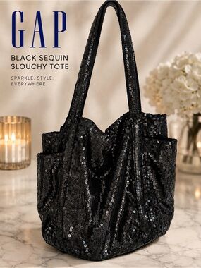 GAP Black Sequin Slouchy Tote